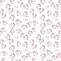 Seamless pattern: isolated red berries on a twig on a white background.